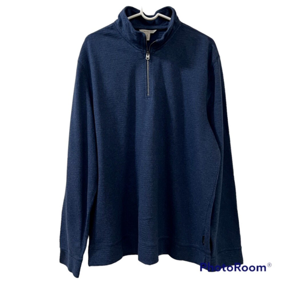Calvin Klein Jeans Mens Navy Mock Neck 1/4 Zip Long Sleeve Cotton Sweater Sz XL